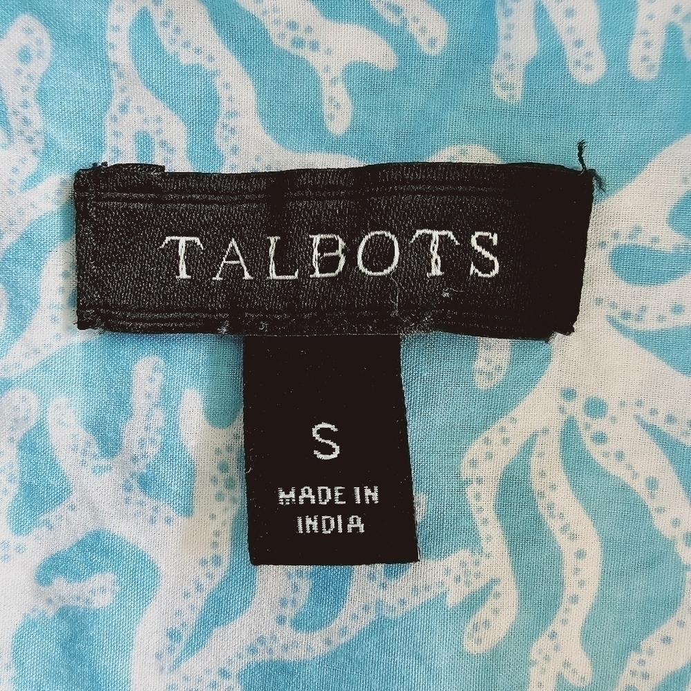 TALBOTS Coastal Coral Reef Button Down Shirt Blue White Size S - Picture 10 of 15